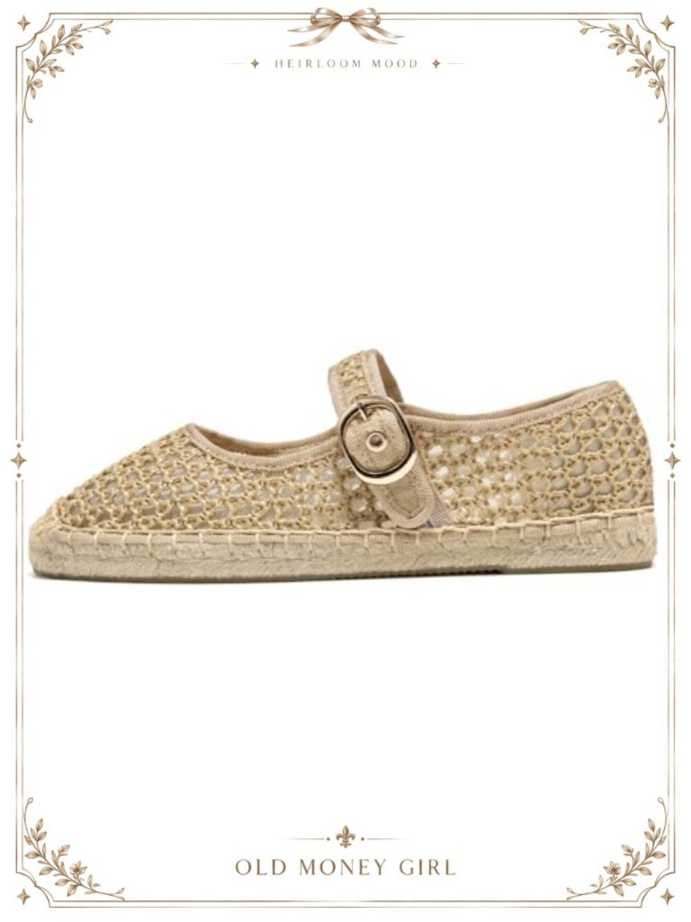 Mesh Mary Jane Flat Espadrilles Woven Outsole Fishnet Ballet Flats Breathable